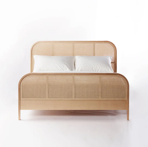 Moderno <span class=keywords><strong>Letto</strong></span> a Piattaforma in Legno di Pino Massiccio per Camera da <span class=keywords><strong>Letto</strong></span> con <span class=keywords><strong>Testiera</strong></span> e Pediera in Rattan Intrecciato di Linrun Meija - Product Image 2