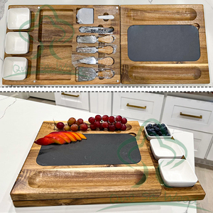 Grand plateau de service en arbre d'acacia <span class=keywords><strong>et</strong></span> <span class=keywords><strong>ardoise</strong></span> pour charcuterie <span class=keywords><strong>et</strong></span> fromages, avec plateau de charcuterie <span class=keywords><strong>magnétique</strong></span> en <span class=keywords><strong>ardoise</strong></span> <span class=keywords><strong>et</strong></span> ensemble de couteaux, vente en gros - Product Image 2