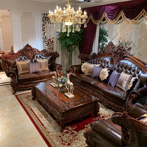 European Style Leather Set With Sponge Filling Solid <b>Wood</b> <b>Frame</b> Living Room Luxury Furniture 952 Sponge Filled 952 - Product Image 1
