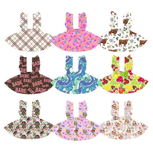 Hot selling girl mini dress custom lovely prints soft fabric children princess dress 0-16Y baby girl cheap skirts