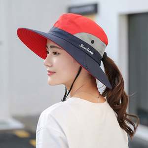 Chapeau de soleil queue de cheval pour femmes Protection UV extérieure pliable maille <span class=keywords><strong>large</strong></span> <span class=keywords><strong>bord</strong></span> chapeau de pêche de plage été <span class=keywords><strong>large</strong></span> <span class=keywords><strong>bord</strong></span> <span class=keywords><strong>Bob</strong></span> randonnée seau chapeau - Product Image 2