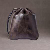 Pochette à cordon en cuir véritable, sac de rangement portable pour cosmétiques, rouges à lèvres, bijoux, pochette organisatrice en cuir pour un usage quotidien en voyage