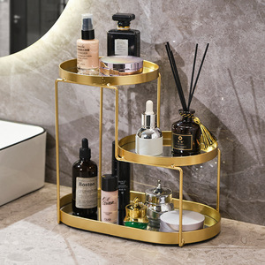 Étagère de salle de bain à 3 niveaux, ronde, dorée, autoportante, organisateur de cosmétiques, présentoir d'angle pour bureau - Product Image 4