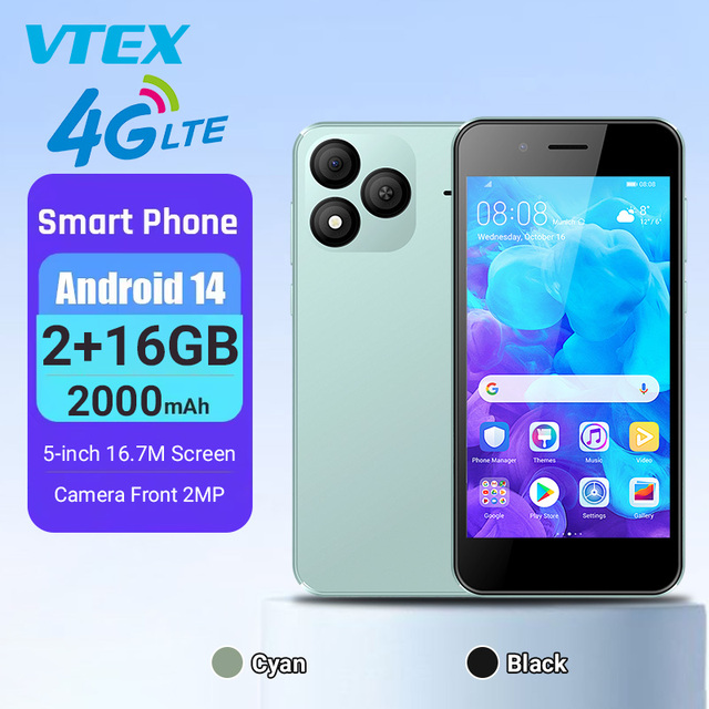5 Inch 4G LTE Mobile Phone SC9832E Android 14 Dual SIM 2GB 16GB Memory 128GB Expandable Storage 2000mAh Battery Smartphone