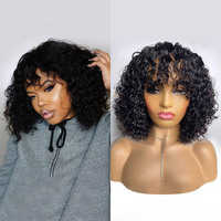 Perruques en cheveux humains bouclés crépus sans colle, fabriquées à la machine, avec frange, sans dentelle frontale, prêtes à porter, en cheveux péruviens, vente en gros
