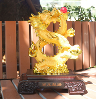 Statue de dragon chinois traditionnel en résine Feng Shui, sculpture décorative pour la maison, statue de dragon chinois porte-bonheur dorée