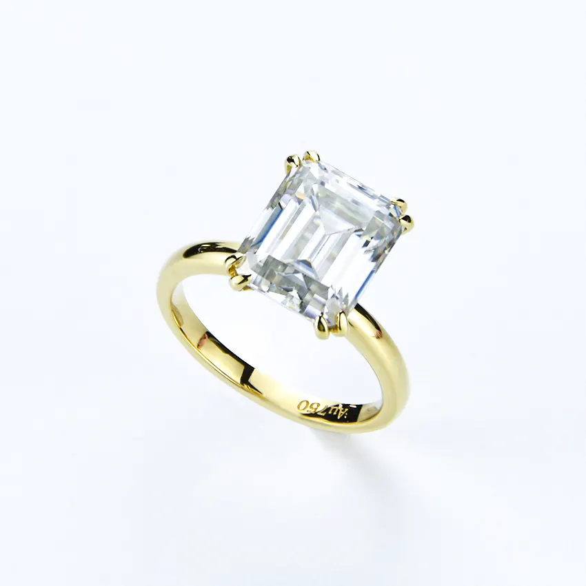 Joyería de oro amarillo de 18k, joyería DEF, color esmeralda, Diamante cortado, anillos de boda de moissanita