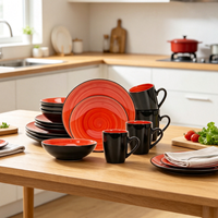 Service de table de luxe en grès de 16 pièces – Ensembles de vaisselle en céramique haut de gamme populaires pour la cuisine, avec tasses à café en céramique