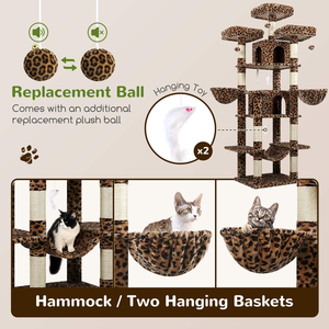 Lussuoso Albero per Gatti a Più Livelli con Stampa Leopardata per Gatti di Taglia Grande, Torre per Gatti Alta 75 Pollici con Cucce e Cesti Sospesi - Product Image 6