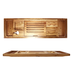 Bathroom Luxury Black <strong>White</strong> Natural Wood Bamboo Bathtub Caddy Expandable <strong>Bath</strong> Tub <strong>Tray</strong> with Extending Side for <strong>Bath</strong> - Product Image 2