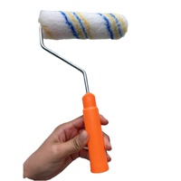 Rouleaux de peinture acrylique rayés bleus de 4 pouces OEM, avec manche en plastique noir, pour cadre de rouleau de peinture industriel et DIY