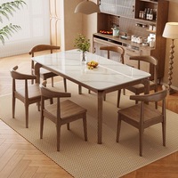 Ensemble table et chaises de salle à manger rectangulaire en marbre et bois massif, style nordique, luxe moderne, 4 à 6 places, mobilier complet, designs domestiques, dernières nouveautés