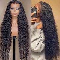 Perruque frontale en dentelle transparente HD 13x6 en cheveux humains brésiliens bruts, style Deep Wave, pour femmes noires
