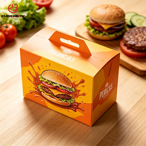 EBB Custom Printed Eco-Friendly Recyclable Heavy-Duty Kraft Paper Fast Food <b>Box</b> with Foldable Closure for Fried Chicken <b>Burger</b> - Product Image 1