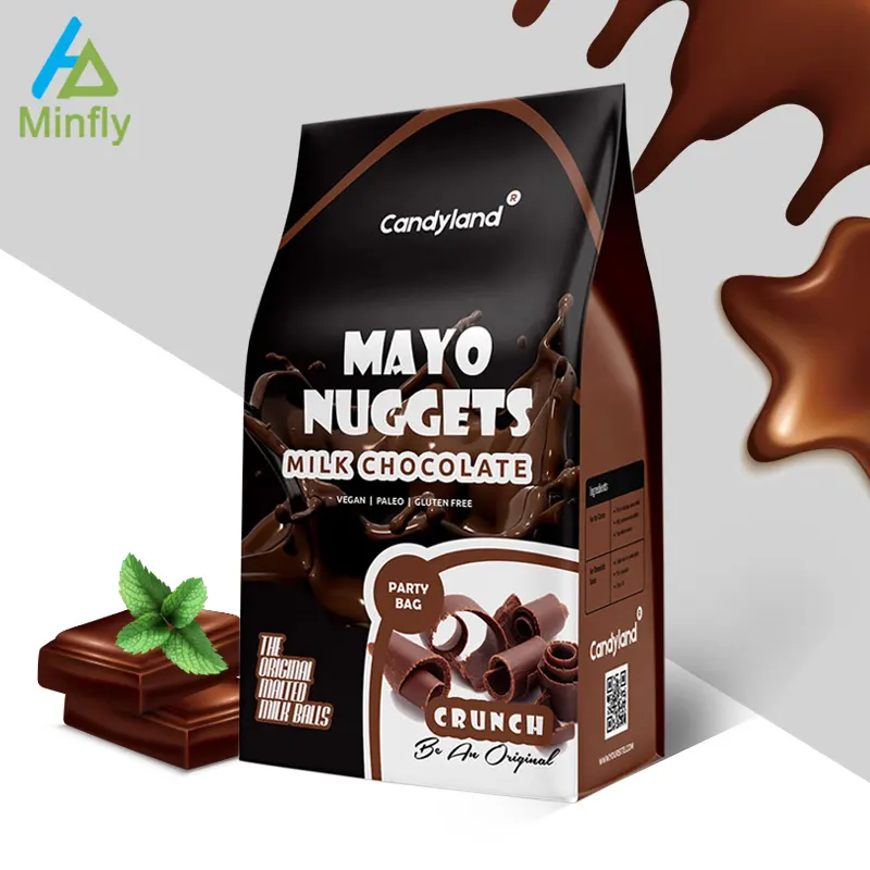 Minfly-Bolsa de café de fondo plano con cremallera, Impresión Digital personalizada, de plástico, con sello automático, grano de cacao, 8 lados