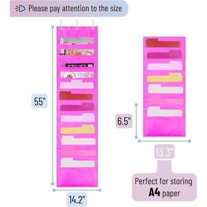 Organisateur de fichiers mural suspendu rose à 12 poches avec 3 crochets de suspension pour portes et murs, rangement de bureau - Product Image 2