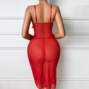 Ensemble de lingerie sexy pour femmes, chemise de nuit en maille rouge de style nouveau, <span class=keywords><strong>avec</strong></span> culotte et soutien-gorge à armatures - Product Image 4