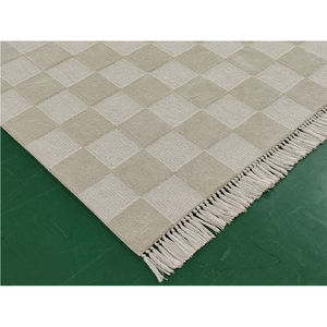 Hiện Đại Tối Giản Màu Be Kiểm Tra Bàn Cờ Fringe Khu Vực Thảm Tay Tufted Len Tre Lụa Thảm Cho Phòng Khách - Product Image 5