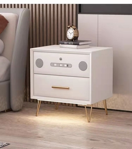 Scuqi <strong>White</strong> and <strong>Black</strong> Solid Wood 2 Drawer Smart Home 5.0 bluetooth Speaker Wireless Charge Night Side <strong>Table</strong> with Wood Feet - Product Image 4