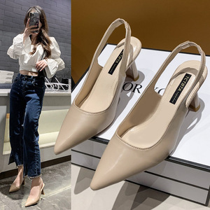 Spring and Summer New Pointy High Heels Stiletto Bao Toe Sandals After Empty Shallow Mouth Single Shoes Female - Product Image 2