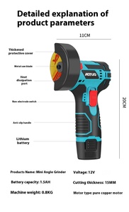 Amoladora Angular Inalámbrica Portátil de 12V, Mini Eléctrica de 600W y 100mm, para Uso Industrial y Bricolaje, Recargable con Batería de 1500AH - Product Image 4