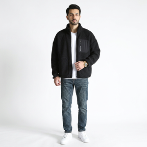 Manufacturer Wholesale 100% Cotton Canvas Stand Collar Pocket Standard Autumn Coat Custom <b>Men</b> <b>Sherpa</b> Fleece Front Logo - Product Image 1