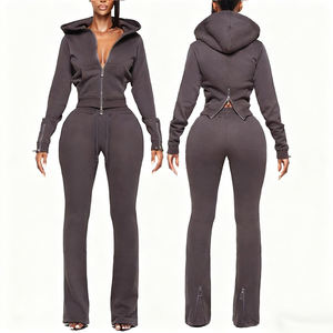 女式定制时尚图案刺绣拉链连帽长袖上衣紧身短款休闲运动针织秋季 - Product Image 2