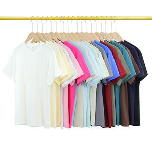 เสื้อยืดคอกลมแขนสั้นสำหรับผู้ชาย, เสื้อยืดทรงหลวมสีพื้นเปิดไหล่ผ้าฝ้ายหนัก220กรัมสำหรับฤดูร้อน - Product Image 1