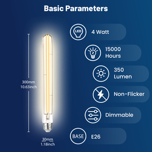 Günstiger Preis Antike Vintage <span class=keywords><strong>LED</strong></span> Röhrenförmige Glühbirne 4W E26 E27 AC-Strom T10L Glas Dimmbar für Wohnbereich UL CUL CE - Product Image 2
