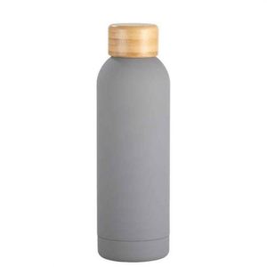 Minimalist Stainless Steel Vacuum Tumbler With Wooden Lid Gray Travel Bottle Double Wall Insulated 24 Hour Thermal <b>Flask</b> - Product Image 1