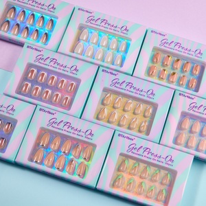 BTArtbox 30 pièces Faux ongles en gel souple effet glacé, forme amande, à presser, vente en gros, faits à la main, courts, fournisseur - Product Image 1