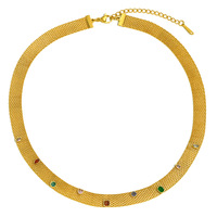 Collar de cadena de red de acero inoxidable chapado en oro de 18 quilates para mujer, regalo de joyería impermeable para primavera y verano