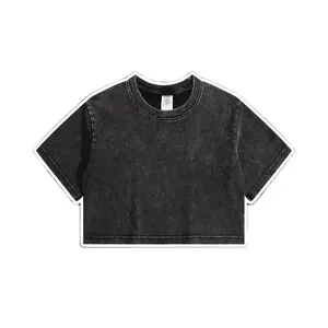 high quality vintage wash cotton crop top t shirt oversize women gym crop tshirt