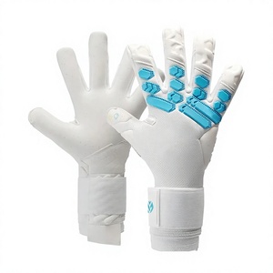 Custom Design White Soccer Goalkeeper Glove with 4mm German Latex Rubber Inject on back Negative Cut Thumb Wrap - Product Image 1