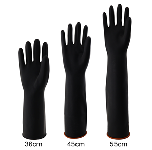 قفازات لاتكس صناعية سوداء طويلة جداً بأطوال متنوعة، سميكة ومقاومة للماء والأحماض والقلويات، متينة وقابلة لإعادة الاستخدام من المطاط - Product Image 1