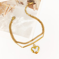 Bracelet en acier inoxydable doré double couche en forme de cœur et de papillon pour femme, bijoux d'été