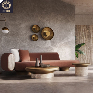 Canapé moderne incurvé en tissu marron <span class=keywords><strong>terracotta</strong></span> avec base en bois Meubles de salon luxueux pour maison et villa - Product Image 1