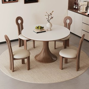 Vintage-Style Solid Oak <strong>Wood</strong> Dining <strong>Table</strong> <strong>for</strong> Small Homes French Retro Design Sintered Stone <strong>Top</strong> 6-Seater Assembly Dining - Product Image 1