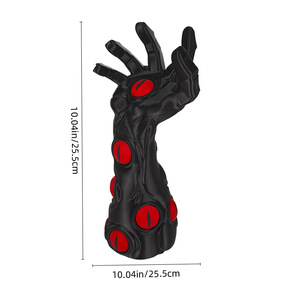 Supporto per auricolari con modello di mano stampato in 3D, 10,04 pollici, nero con accenti rossi, accessorio da scrivania per l'uso con computer. - Product Image 1
