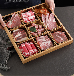 Assiette de cuisine carrée en acier inoxydable à 6 grilles, or et argent Boîte d'assaisonnement pour marmites chaudes Assiette à grille en bois Assiette à sel - Product Image 5