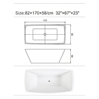 Baignoire rectangulaire en acrylique de 67 pouces avec design trapézoïdal, baignoire autoportante moderne de 820 mm de large