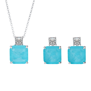 Nuevo Conjunto de Joyería Chapada en Oro Blanco con Incrustaciones de Amor Hao y Estrella Azul Fusion, Collar para Mujer, Conjunto de Moda para Boda - Product Image 2