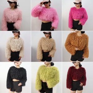 Nuovi Cappotti Invernali alla Moda Eco-Friendly in Pelliccia Sintetica Ultra-Corti, <span class=keywords><strong>Cappotto</strong></span> Mongolo <span class=keywords><strong>Senza</strong></span> <span class=keywords><strong>Collo</strong></span> a Maniche Lunghe, Cappotti Corti in Finta Pelliccia per Donne - Product Image 4