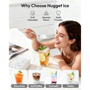 Euhomey Nugget Ice Maker 38lbs Day Portable Countertop With Handle Self Cleaning <b>Cube</b> <b>Cube</b> Ice Maker Electric Ice Maker Plastic - Product Image 4