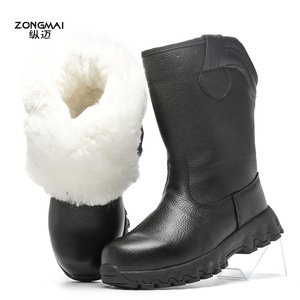 Botas de nieve Zongmai para invierno, cálidas, hasta media pantorrilla, unisex, tacón bajo, de cuero con patchwork, antideslizantes para clima frío - Product Image 1