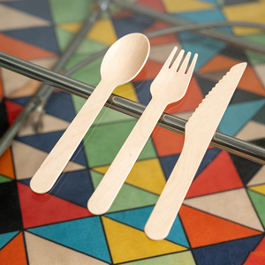 Nhà sản xuất thìa dùng một lần 160mm, đồ dùng ăn uống bằng gỗ, thìa gỗ bạch dương, dao nĩa bán buôn - Product Image 5