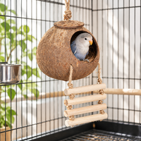 Nid en Coque de Noix de Coco pour Oiseaux, Nid Tressé en Herbe Chaude pour Perroquets, Cacatua, Pinsons, Jouet pour Petits et Moyens Perroquets