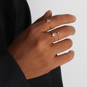 MECYLIFE Modeschmuck 2025 Eiförmiger Zirkon-Ring Edelstahlringe 18k Gold Galvanisiert Feiner Ring - Product Image 3