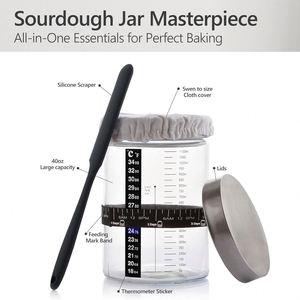 24oz Eco-Friendly Dishwasher Safe Sourdough Fermentation Jar Starter Kit Date Marked Feeding Band Thermometer Scraper Cloth - Product Image 2