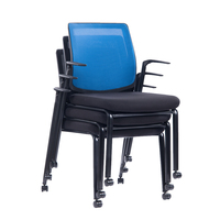 Chaise de bureau de style moderne pour salle de formation et de conférence, réglable en hauteur, avec roulettes, accoudoirs fixes, empilable, en maille